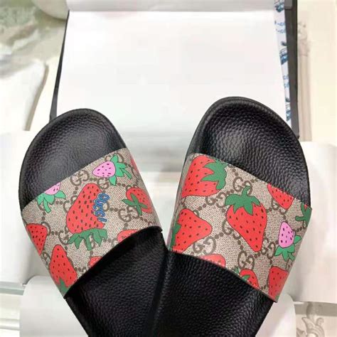gucci strawberry slide sandal